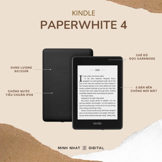 Máy đọc sách Kindle Paperwhite 4 (Tặng bao da + kho sách)